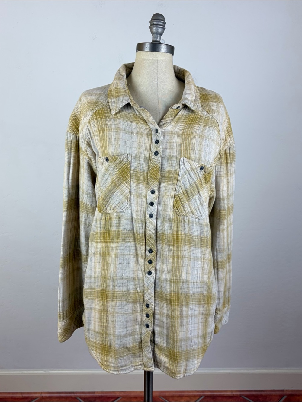 Free People Double Dip Plaid Flannel Shirt